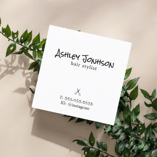 Cartão De Visita Quadrado Cabeleireiro preto-branco moderno e elegante