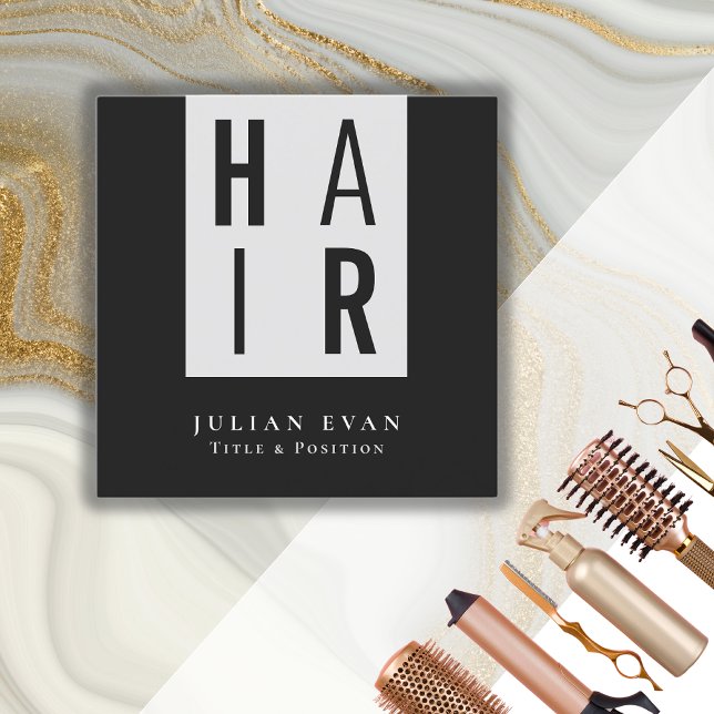 Cartão De Visita Quadrado Cabeleireiro preto e branco monocromático moderno (Criador carregado)