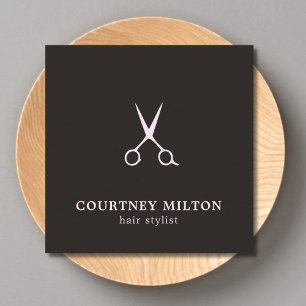 Cartão De Visita Quadrado Cabeleireiro rosa pálido preto simples minimalist