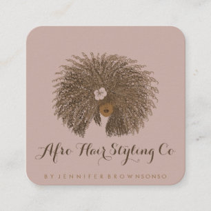 Cartão De Visita Quadrado Cabelereiro Afro Pink Beige