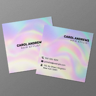 Cartão De Visita Quadrado Cabelereiro Holográfico Arco-íris Pastel