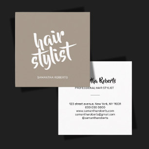 Cartão De Visita Quadrado Cabelereiro moderno minimalista script marrom clar