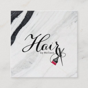 Cartão De Visita Quadrado  Cabelo de Mármore Branco e Preto Elegante pelo s