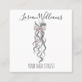 Cartão De Visita Quadrado Cabelo ondulado do tipo pajé branco Pastel Salão F