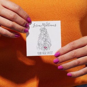 Cartão De Visita Quadrado Cabelo ondulado longo com uma marcagem com ferro