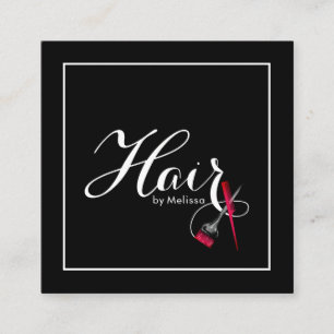 Cartão De Visita Quadrado Cabelo preto e branco moderno por seu nome