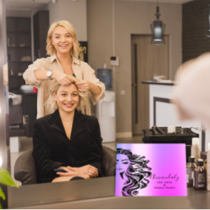 Cartão De Visita Quadrado Cabelo Profissional Maqueamento Lash Púrpura Rosa