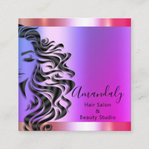 Cartão De Visita Quadrado Cabelo Profissional Maqueamento Lash Púrpura Rosa