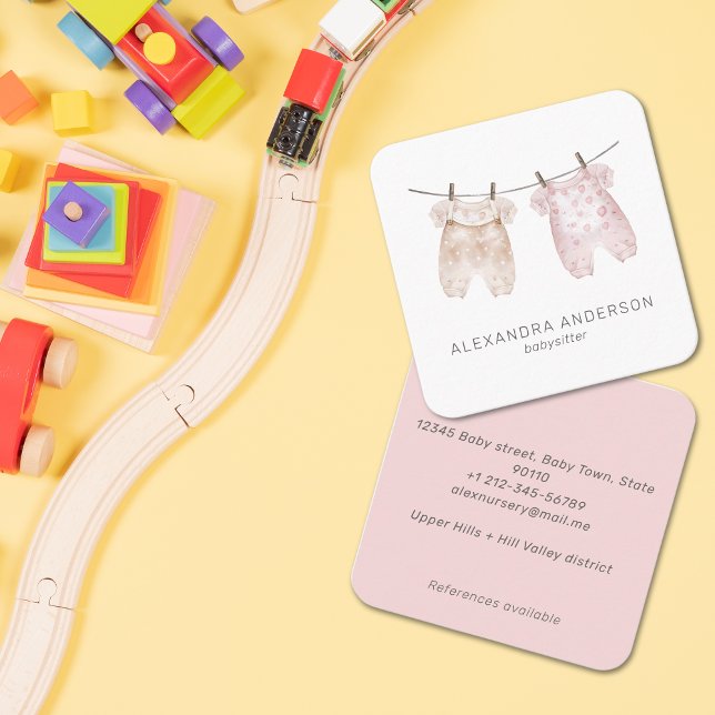 Cartão De Visita Quadrado Cachorro Boêmian Cachorro Nama Aquarela (Cute Bohemian Baby Clothing Watercolor Nanny Square Business Card)