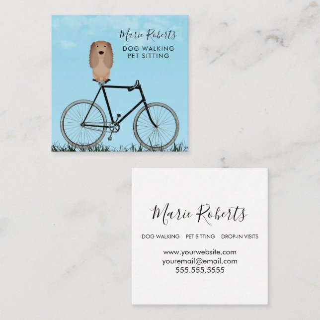 Cartão De Visita Quadrado Cachorro Caminhando, Sentado De Animais De Companh (Frente/Verso)