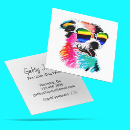 Cartão De Visita Quadrado Cachorro Colorido Fofo Profissional Pet
