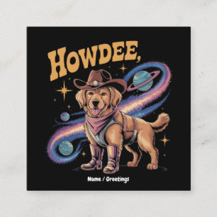 Cartão De Visita Quadrado Cachorro Espacial Cowboy Engraçado Retriever Doura