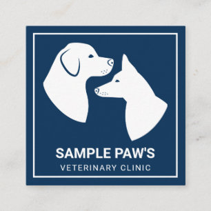 Cartão De Visita Quadrado Cães Brancos Silhuettes Em Azul - Clínica Veteri