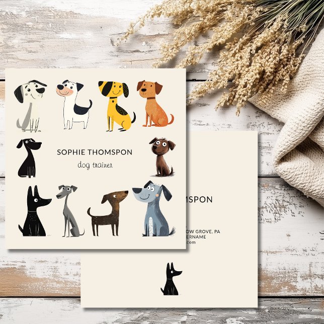 Cartão De Visita Quadrado Cães-treinadores de cães (Criador carregado)