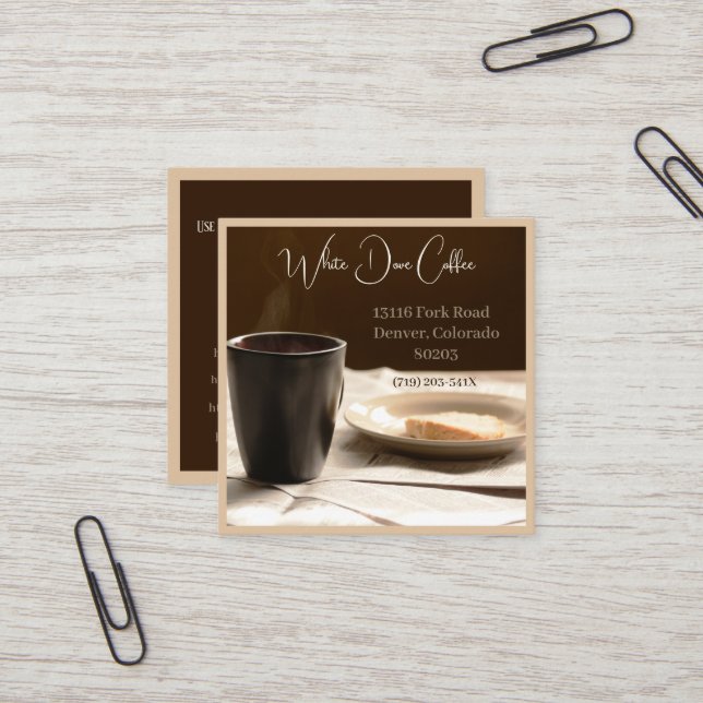 Cartão De Visita Quadrado Café Barista de Coffee, Café de Cama e Pão (Frente/Verso In Situ)