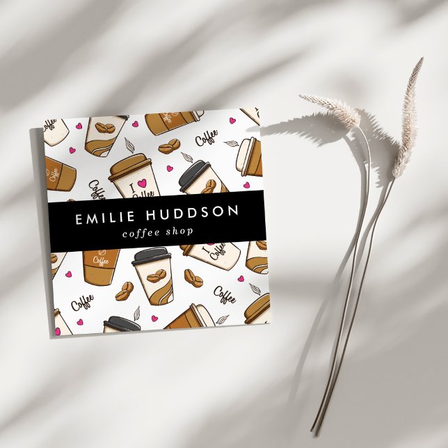 Cartão De Visita Quadrado Café, Café Feijão, Barista, Compro Café (Criador carregado)