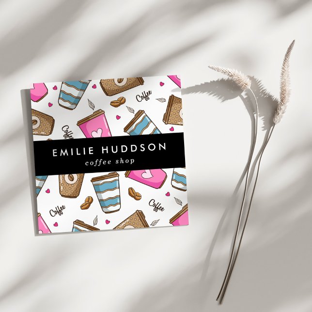 Cartão De Visita Quadrado Café, Café Feijão, Barista, Compro Café (Criador carregado)