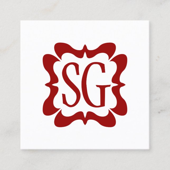 Cartão De Visita Quadrado Caixa de curva 02 - Iniciais - Ruby Red (Frente)