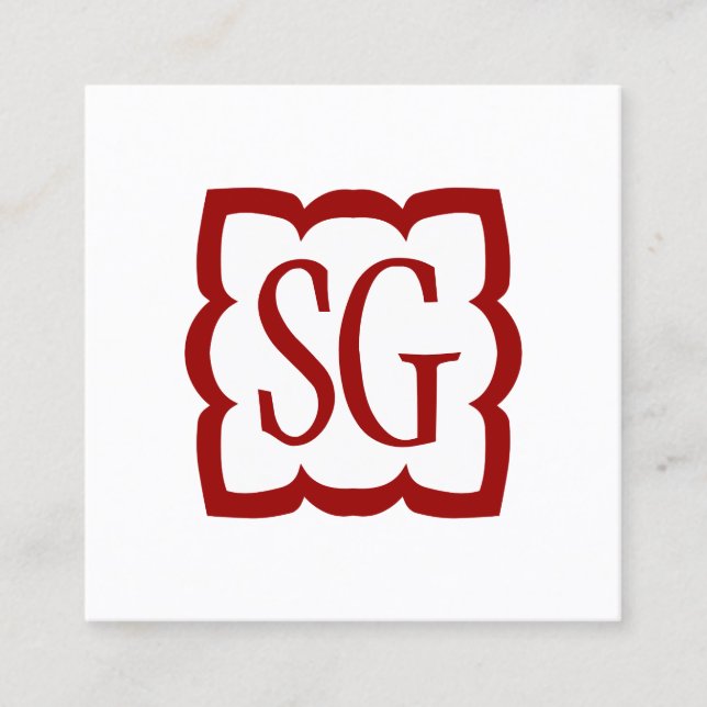 Cartão De Visita Quadrado Caixa de curva 03 - Iniciais - Ruby Red (Frente)