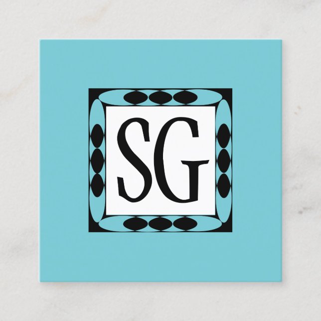Cartão De Visita Quadrado Caixa Decorativa 02 - Iniciais - Robin Egg Blue (Frente)