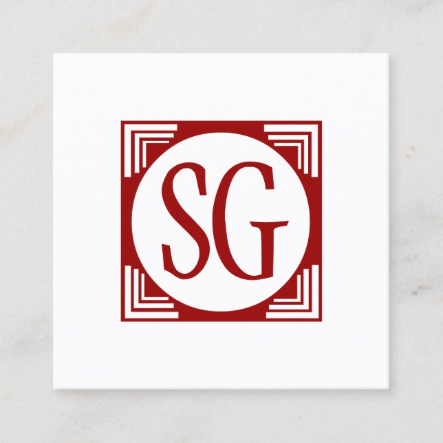 Cartão De Visita Quadrado Caixa do Círculo - Iniciais - Vermelho Ruby (Frente)