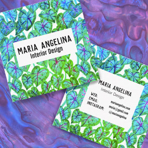 Cartão De Visita Quadrado Caládio de cor tropical deixa Design