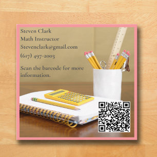 Cartão De Visita Quadrado Calculadora de Código QR Rosa Tutor Professor de M