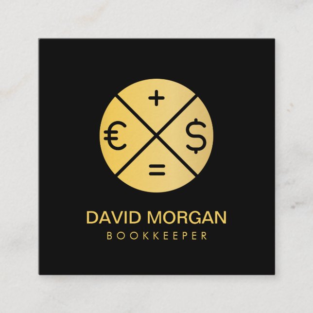 Cartão De Visita Quadrado Calculadora de Livreiros Preta e Dourada (Frente)