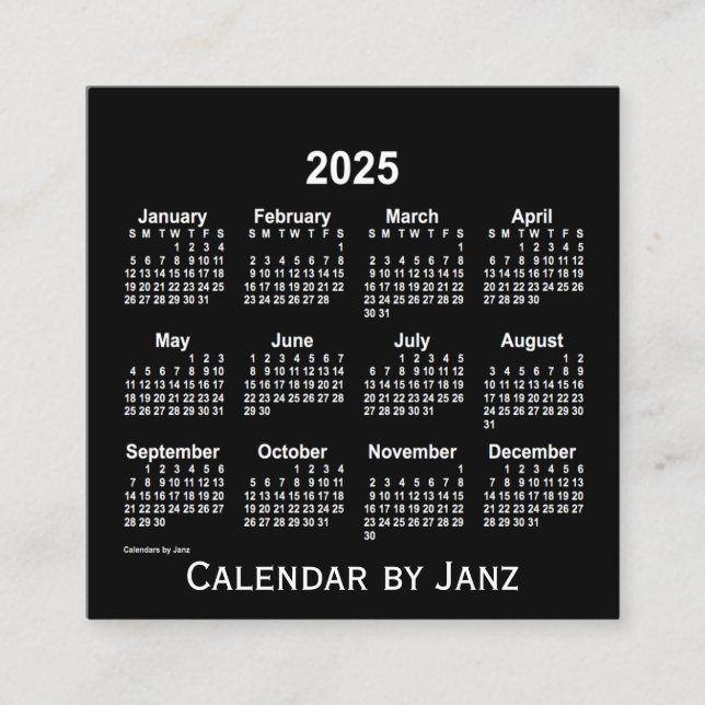 Cartão De Visita Quadrado Calendário Branco Neon 2025 por Janz (Frente)