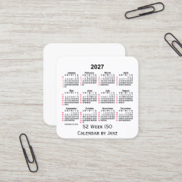 Cartão De Visita Quadrado Calendário ISO 2027 White 52 Week por Janz