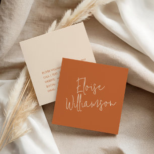 Cartão De Visita Quadrado Caligrafia Branca Contemporânea Trendy Laranja