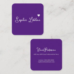 Cartão De Visita Quadrado Caligrafia Real-Purple Girly Romântica