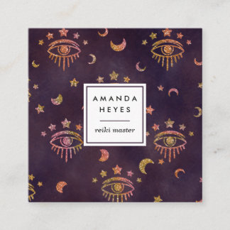 Cartão De Visita Quadrado Calor espiritual de Lua Lunar Reiki|