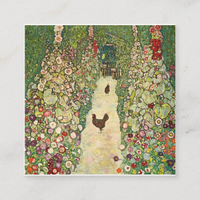 Cartão De Visita Quadrado Caminho do Jardim com Galinhas por Gustav Klimt (Frente)