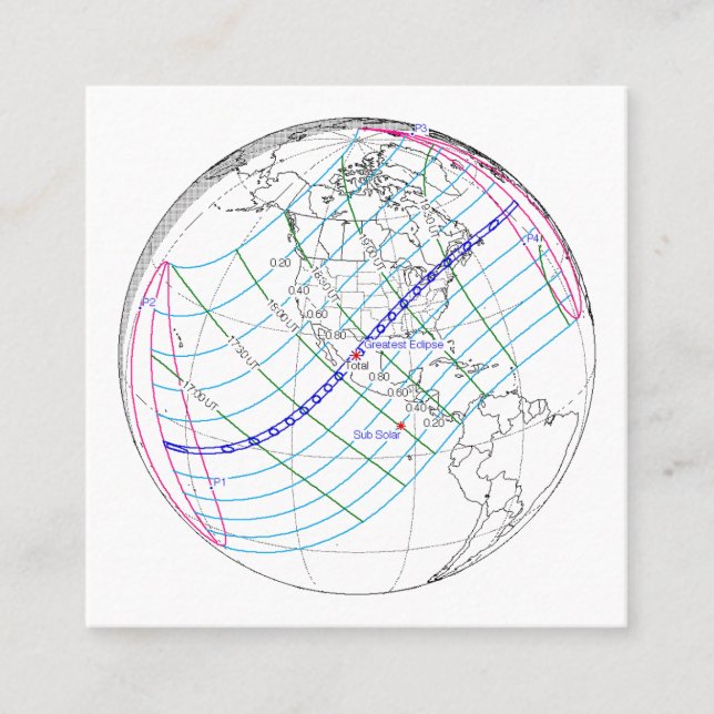 Cartão De Visita Quadrado Caminho Global do Eclipse Solar 2024 (Frente)