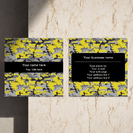 Cartão De Visita Quadrado Camuflagem Amarela e Cinza, Militar, Exército