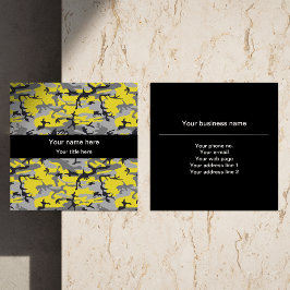 Cartão De Visita Quadrado Camuflagem Amarela e Cinza, Militar, Exército