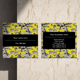 Cartão De Visita Quadrado Camuflagem Amarela e Cinza, Militar, Exército