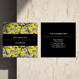Cartão De Visita Quadrado Camuflagem Amarela e Cinza, Militar, Exército