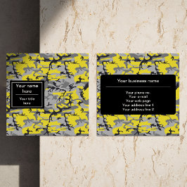 Cartão De Visita Quadrado Camuflagem Amarela e Cinza, Militar, Exército