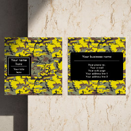 Cartão De Visita Quadrado Camuflagem Amarela e Marrom, Militar, Exército