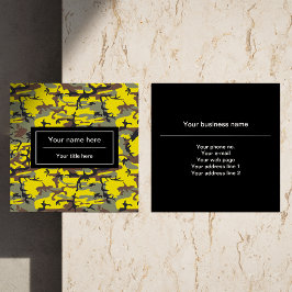 Cartão De Visita Quadrado Camuflagem Amarela e Marrom, Militar, Exército