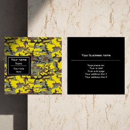 Cartão De Visita Quadrado Camuflagem Amarela e Marrom, Militar, Exército