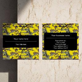 Cartão De Visita Quadrado Camuflagem Amarela e Marrom, Militar, Exército