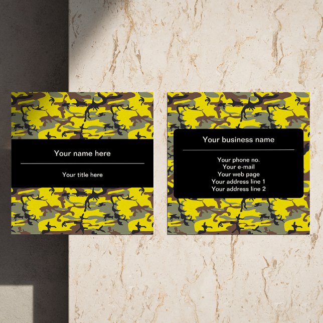 Cartão De Visita Quadrado Camuflagem Amarela e Marrom, Militar, Exército (Criador carregado)