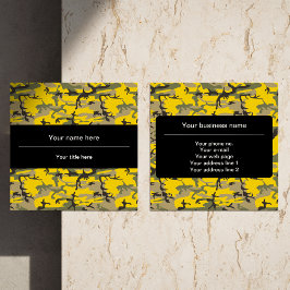 Cartão De Visita Quadrado Camuflagem Amarela e Verde, Militar, Exército