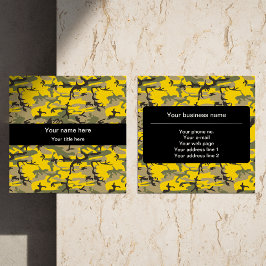 Cartão De Visita Quadrado Camuflagem Amarela e Verde, Militar, Exército