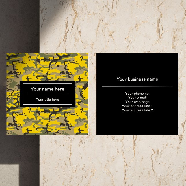 Cartão De Visita Quadrado Camuflagem Amarela e Verde, Militar, Exército (Criador carregado)
