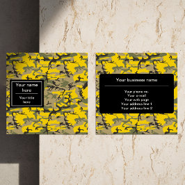 Cartão De Visita Quadrado Camuflagem Amarela e Verde, Militar, Exército
