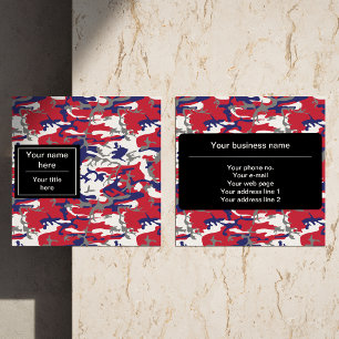 Cartão De Visita Quadrado Camuflagem, Azul Branco Vermelho Cinza, Militar, E